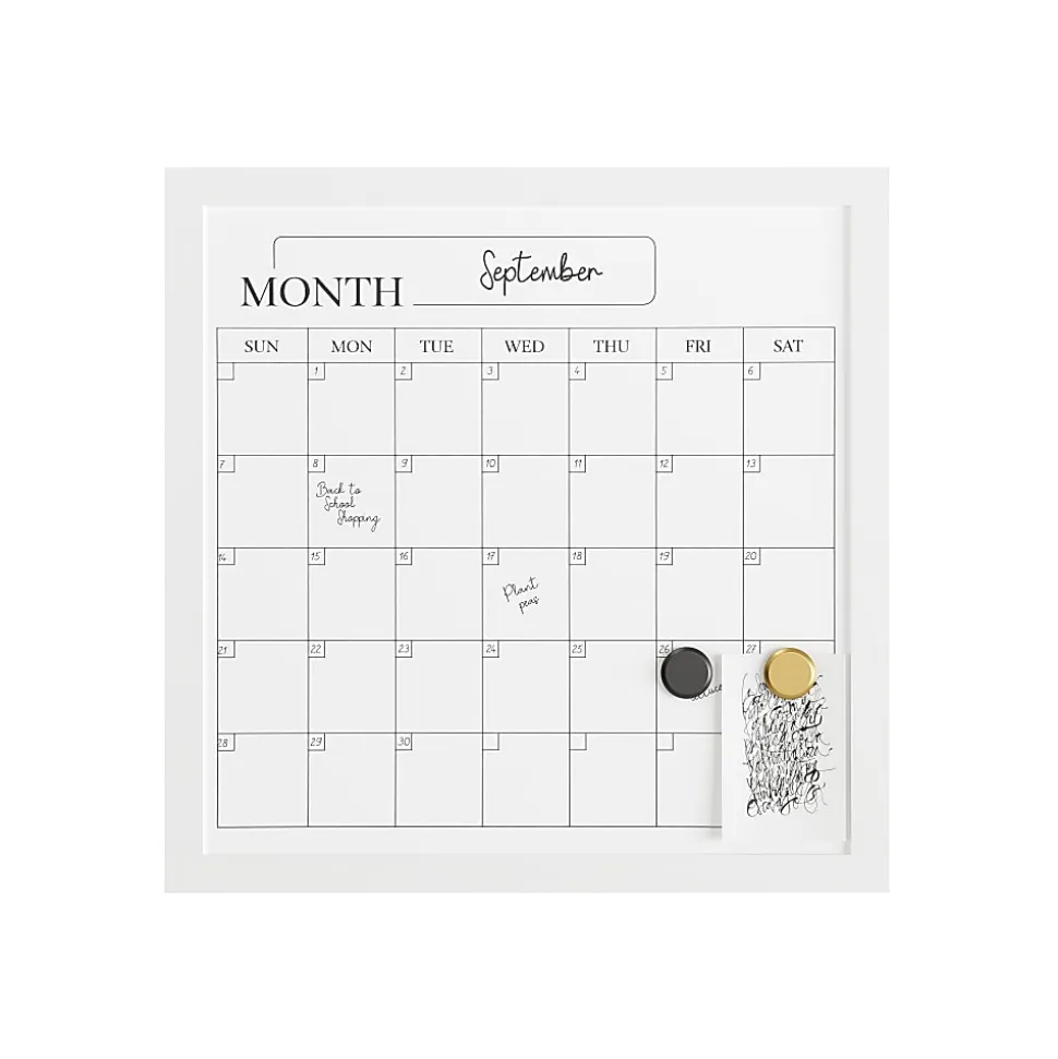Martha Stewart Everette Magnetic Monthly Calendar Dry-Erase Board, 18" x 18", White Wood Grain