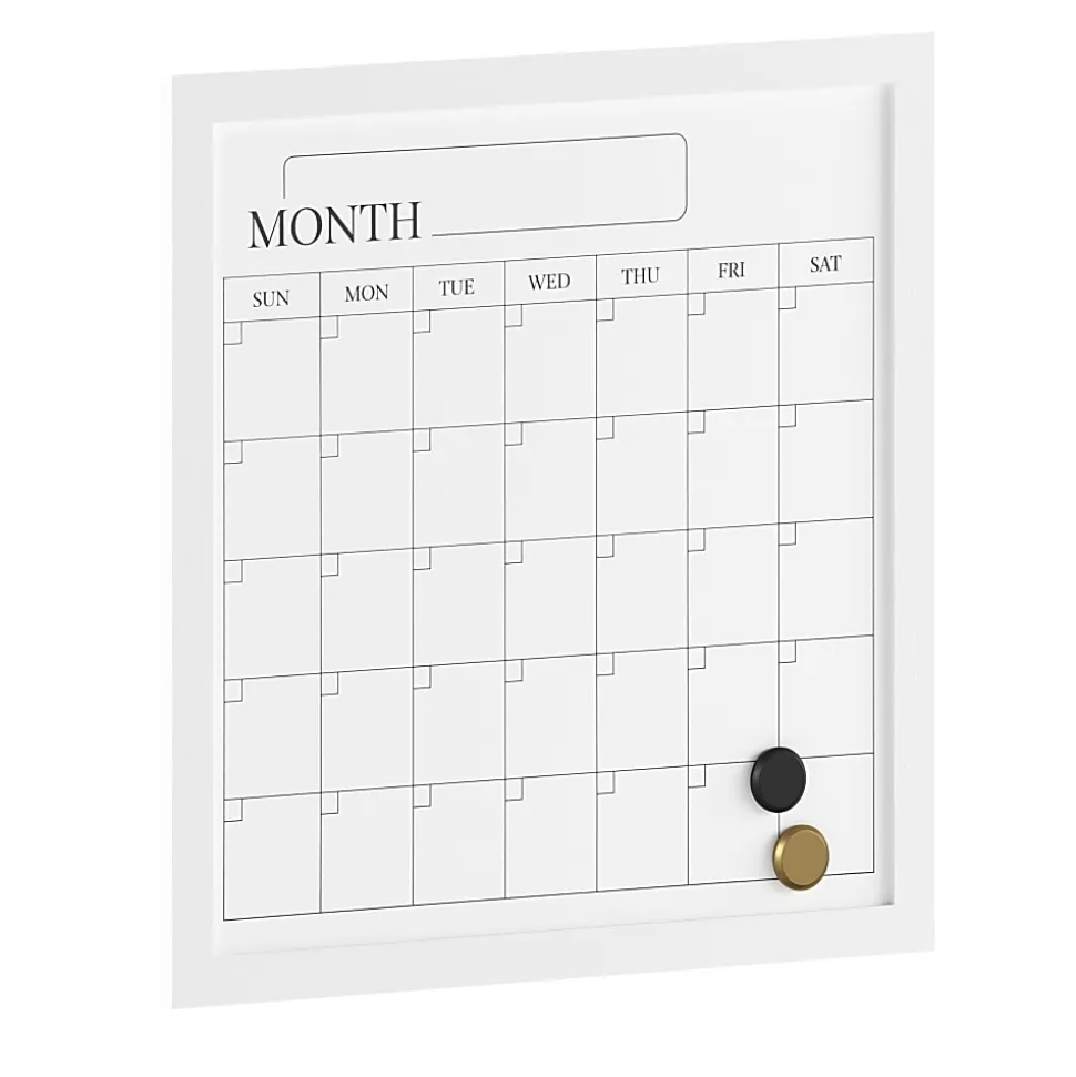 Martha Stewart Everette Magnetic Monthly Calendar Dry-Erase Board, 18" x 18", White Wood Grain