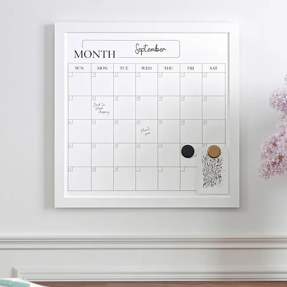 Martha Stewart Everette Magnetic Monthly Calendar Dry-Erase Board, 18" x 18", White Wood Grain