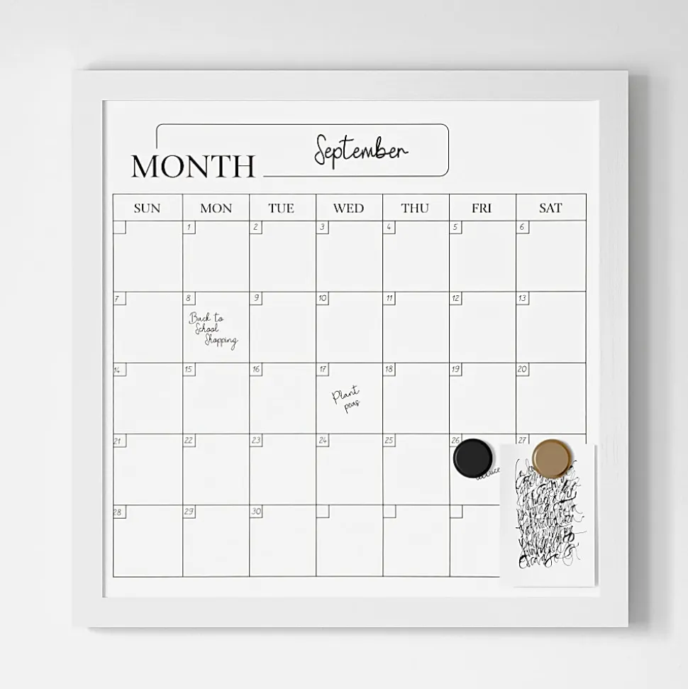 Martha Stewart Everette Magnetic Monthly Calendar Dry-Erase Board, 18" x 18", White Wood Grain
