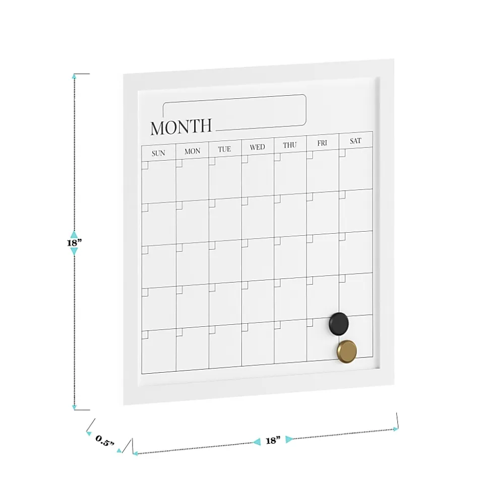 Martha Stewart Everette Magnetic Monthly Calendar Dry-Erase Board, 18" x 18", White Wood Grain
