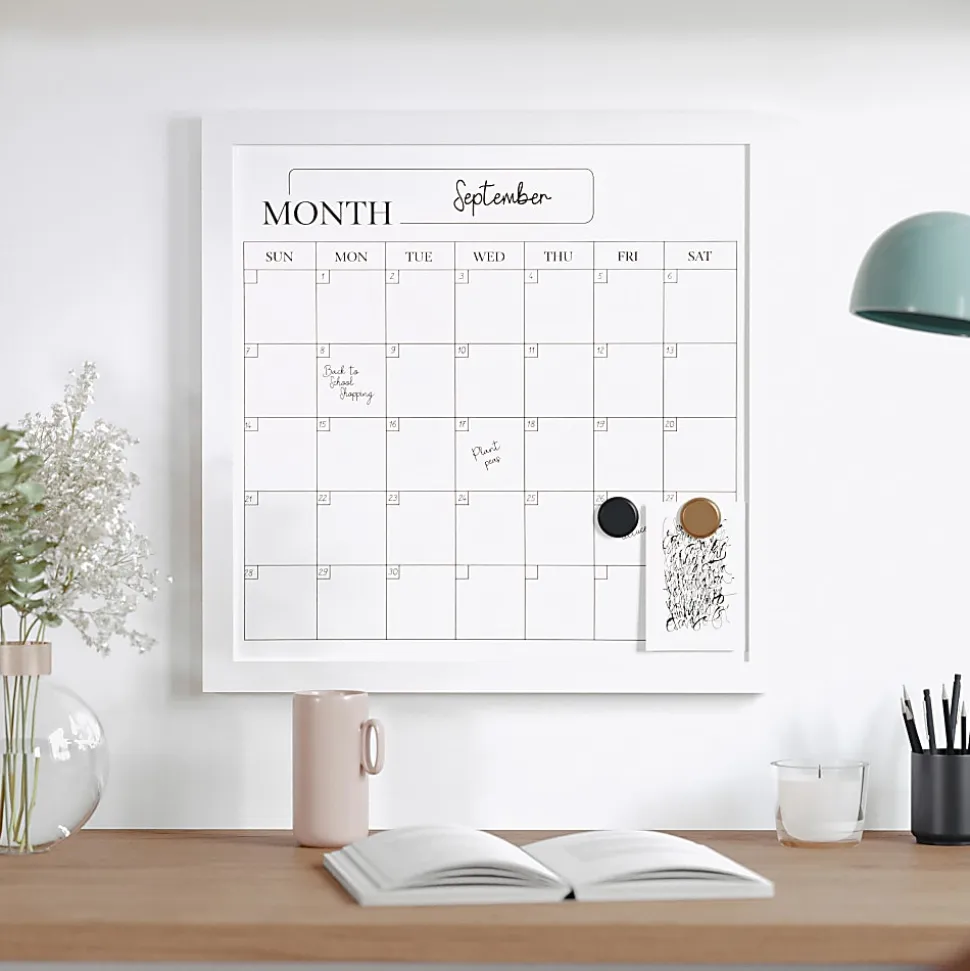 Martha Stewart Everette Magnetic Monthly Calendar Dry-Erase Board, 18" x 18", White Wood Grain