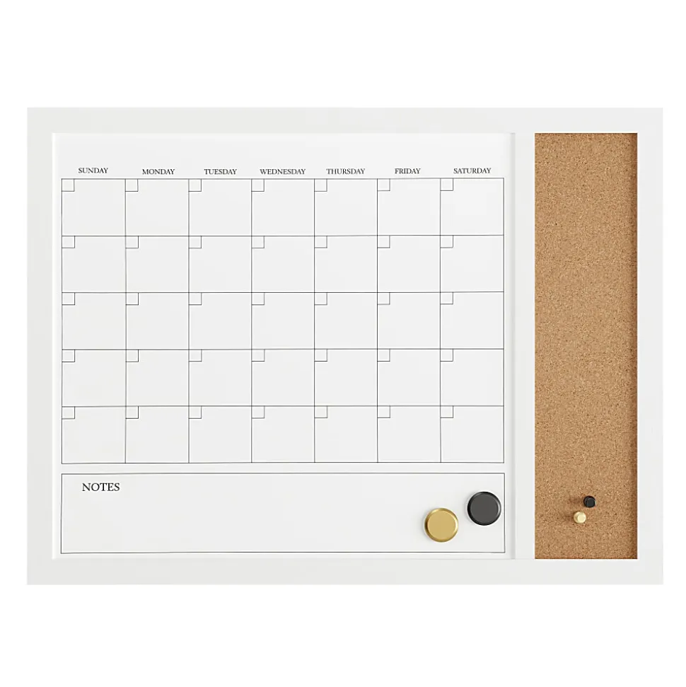 Martha Stewart Everette Magnetic Dry-Erase Monthly Calendar And Cork Board Combo, 18" x 24", White Woodgrain