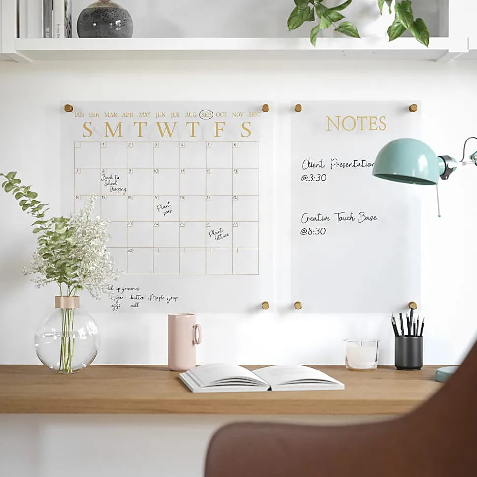 Martha Stewart Grayson Acrylic Monthly Wall Calendar And Notes Board, 18" x 18", Clear/Gold, Undated