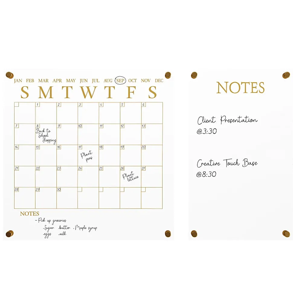Martha Stewart Grayson Acrylic Monthly Wall Calendar And Notes Board, 18" x 18", Clear/Gold, Undated