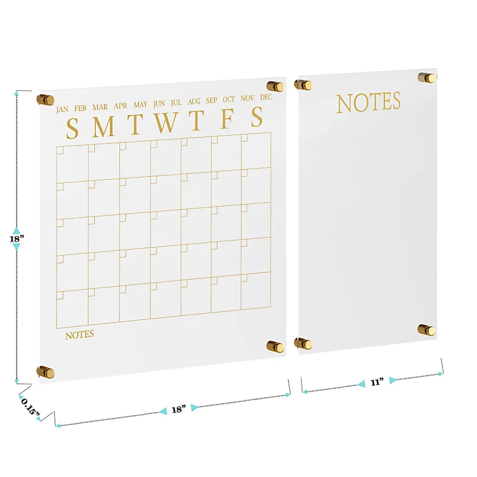 Martha Stewart Grayson Acrylic Monthly Wall Calendar And Notes Board, 18" x 18", Clear/Gold, Undated
