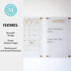 Martha Stewart Grayson Acrylic Monthly Wall Calendar And Notes Board, 18