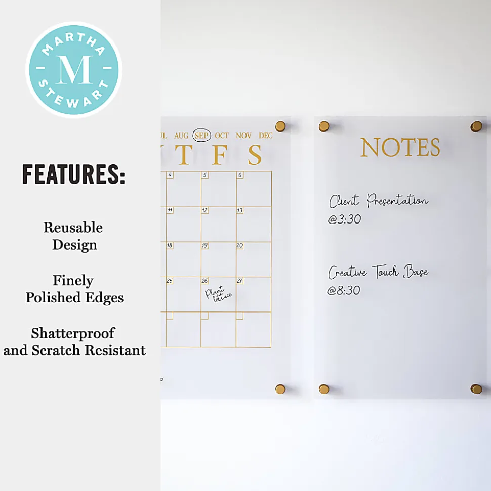 Martha Stewart Grayson Acrylic Monthly Wall Calendar And Notes Board, 18" x 18", Clear/Gold, Undated