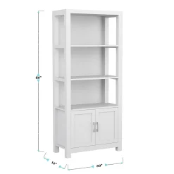Martha Stewart Hutton 68"H 4-Shelf Shaker Bookcase With Storage Cabinet, Gray/Brushed Nickel