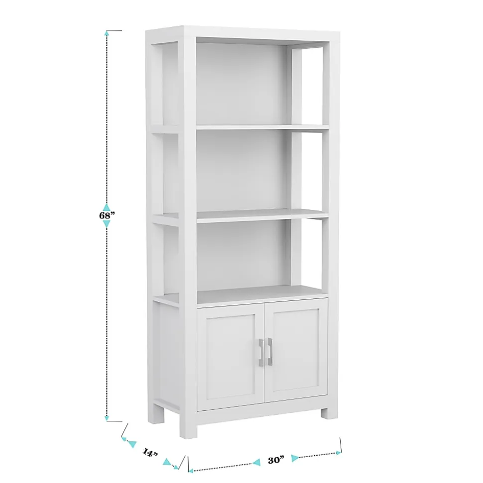 Martha Stewart Hutton 68"H 4-Shelf Shaker Bookcase With Storage Cabinet, Gray/Brushed Nickel
