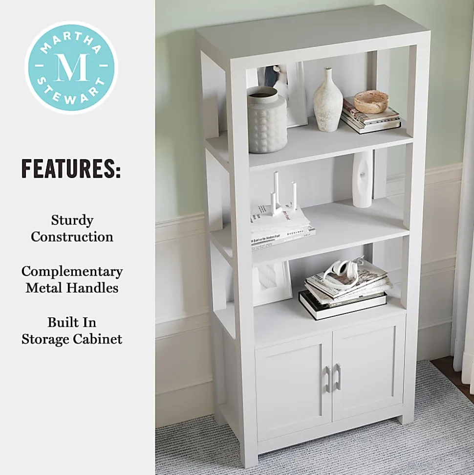 Martha Stewart Hutton 68"H 4-Shelf Shaker Bookcase With Storage Cabinet, Gray/Brushed Nickel