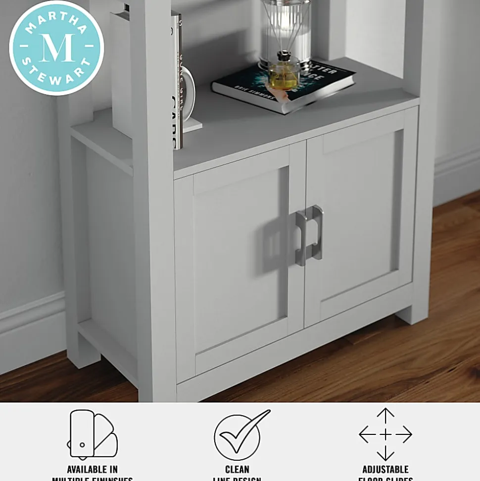 Martha Stewart Hutton 68"H 4-Shelf Shaker Bookcase With Storage Cabinet, Gray/Brushed Nickel