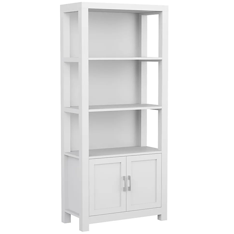 Martha Stewart Hutton 68"H 4-Shelf Shaker Bookcase With Storage Cabinet, Gray/Brushed Nickel