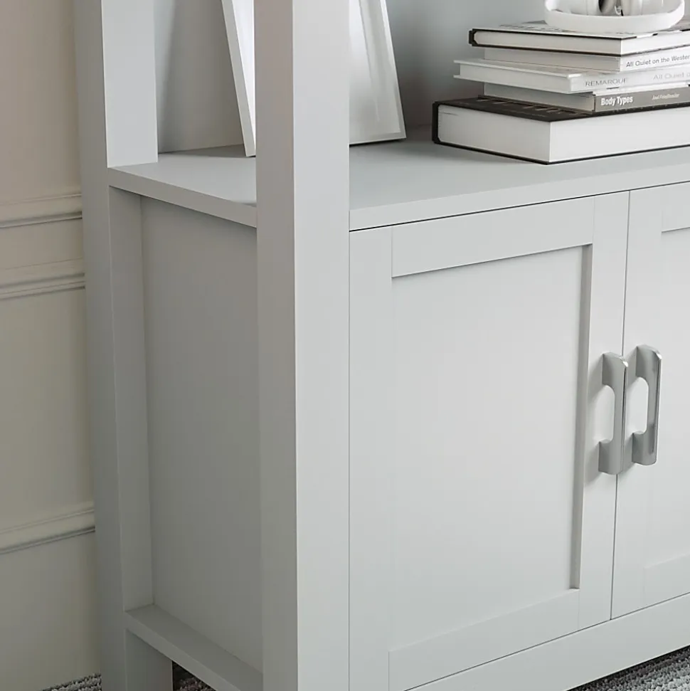 Martha Stewart Hutton 68"H 4-Shelf Shaker Bookcase With Storage Cabinet, Gray/Brushed Nickel