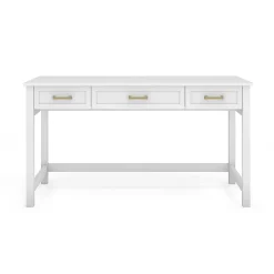 Martha Stewart Hutton Shaker Style Home Office 3 Drawer Desk, White Frame/Polished Brass Hardware