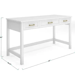 Martha Stewart Hutton Shaker Style Home Office 3 Drawer Desk, White Frame/Polished Brass Hardware
