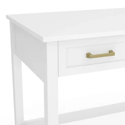 Martha Stewart Hutton Shaker Style Home Office 3 Drawer Desk, White Frame/Polished Brass Hardware