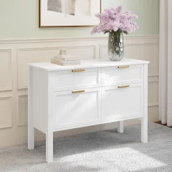 Martha Stewart Hutton Shaker Style Home Office 4 Drawer Lateral File Cabinet, White