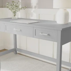 Martha Stewart Hutton Shaker Style Home Office 3 Drawer Desk, Gray Frame/Brushed Nickel Hardware