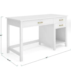 Martha Stewart Hutton Shaker Style Home Office Desk with 2 Side Drawers, White Frame/Polished Brass Hardware