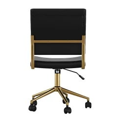 Martha Stewart Ivy Faux Leather Upholstered Mid-Back Executive Office Chair, Black/Polished Brass