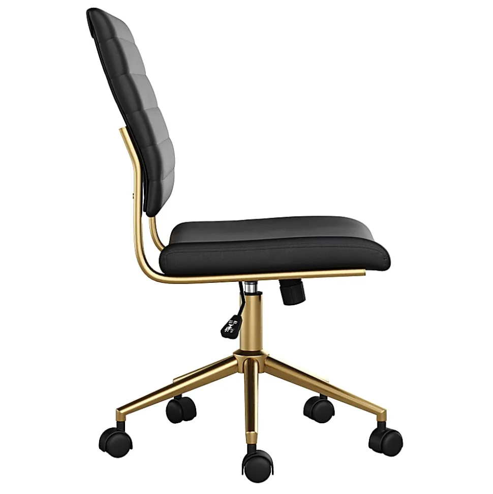 Martha Stewart Ivy Faux Leather Upholstered Mid-Back Executive Office Chair, Black/Polished Brass