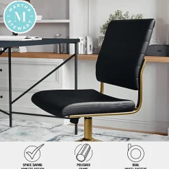 Martha Stewart Ivy Faux Leather Upholstered Mid-Back Executive Office Chair, Black/Polished Brass
