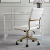 Martha Stewart Ivy Faux Leather Upholstered Mid-Back Executive Office Chair, White/Polished Brass
