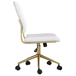 Martha Stewart Ivy Faux Leather Upholstered Mid-Back Executive Office Chair, White/Polished Brass