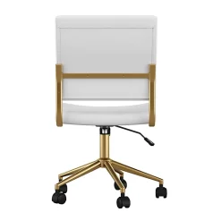 Martha Stewart Ivy Faux Leather Upholstered Mid-Back Executive Office Chair, White/Polished Brass
