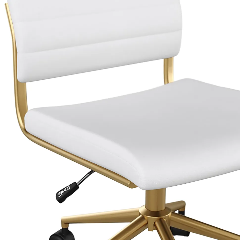 Martha Stewart Ivy Faux Leather Upholstered Mid-Back Executive Office Chair, White/Polished Brass