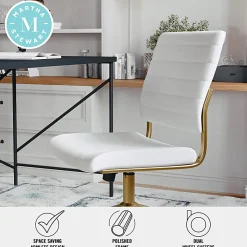 Martha Stewart Ivy Faux Leather Upholstered Mid-Back Executive Office Chair, White/Polished Brass