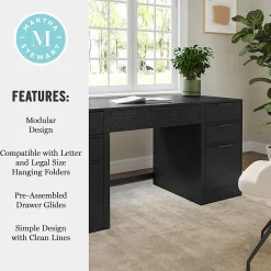 Martha Stewart Kayden Home Office Modular Single-Drawer Desk with Dual 3 Drawer File Cabinets, Black