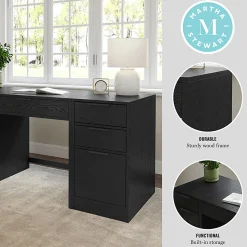 Martha Stewart Kayden Home Office Modular Single-Drawer Desk with Dual 3 Drawer File Cabinets, Black