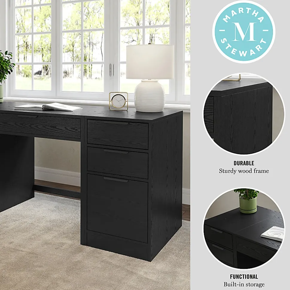 Martha Stewart Kayden Home Office Modular Single-Drawer Desk with Dual 3 Drawer File Cabinets, Black