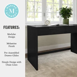 Martha Stewart Kayden Home Office Modular 2 Drawer Desk, Black Frame/Oil Rubbed Bronzed Hardware