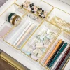 Martha Stewart Kerry Plastic Stackable Office Desk Drawer Organizers, 2"H x 3"W x 6"D, Clear/Gold Trim, Pack Of 6 Organizers