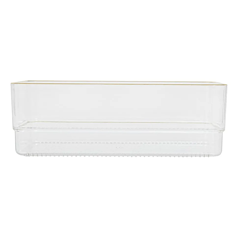 Martha Stewart Kerry Plastic Stackable Office Desk Drawer Organizers, 2"H x 3"W x 6"D, Clear/Gold Trim, Pack Of 6 Organizers