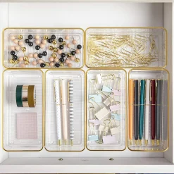 Martha Stewart Kerry Plastic Stackable Office Desk Drawer Organizers, 2