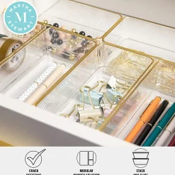 Martha Stewart Kerry Plastic Stackable Office Desk Drawer Organizers, 2
