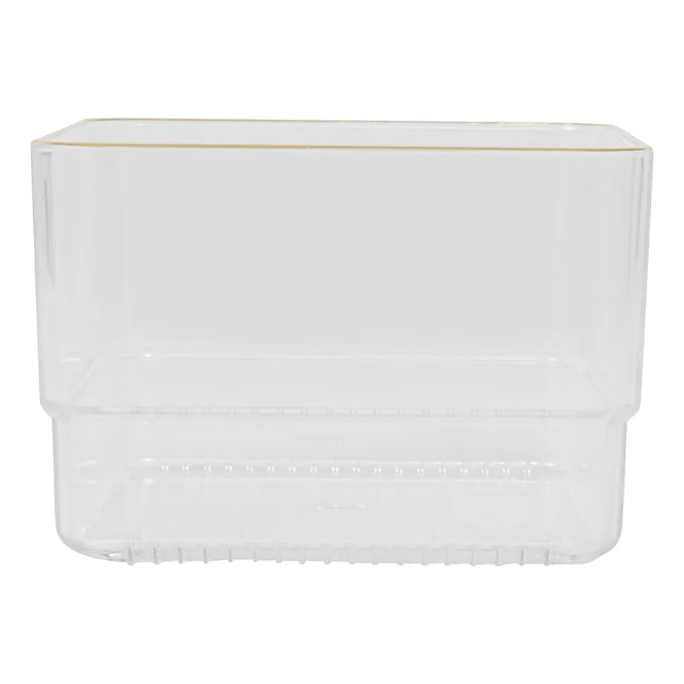 Martha Stewart Kerry Plastic Stackable Office Desk Drawer Organizers, 2"H x 3"W x 3"D, Clear/Gold Trim, Pack Of 12 Organizers