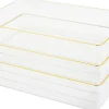 Martha Stewart Kerry Plastic Stackable Office Desk Drawer Organizers, 2"H x 6"W x 9"D, Clear/Gold Trim, Pack Of 3 Organizers