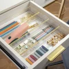 Martha Stewart Kerry Plastic Stackable Office Desk Drawer Organizers, 2"H x 3"W x 9"D, Clear/Gold Trim, Pack Of 8 Organizers