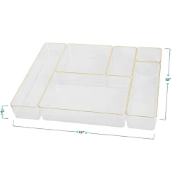 Martha Stewart Kerry Plastic Stackable Office Desk Drawer 6-Piece Organizer Set, Clear/Gold Trim