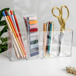 Martha Stewart Kerry Plastic 4-Compartment Pen Holder Office Desktop Organizer, 3-3/4