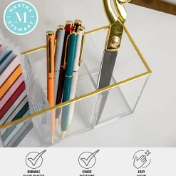 Martha Stewart Kerry Plastic 4-Compartment Pen Holder Office Desktop Organizer, 3-3/4