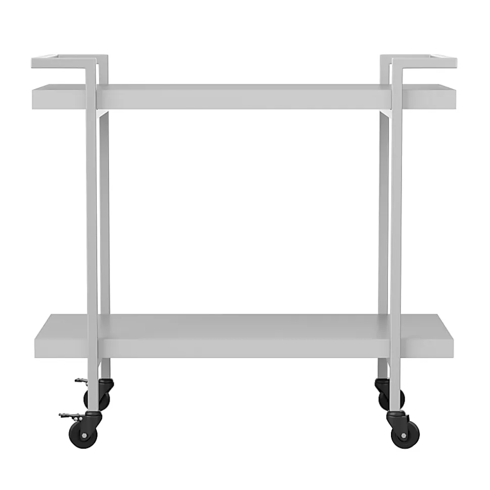 Martha Stewart Liam 2-Tier Office Storage And Printer Cart, Gray/Brushed Nickel