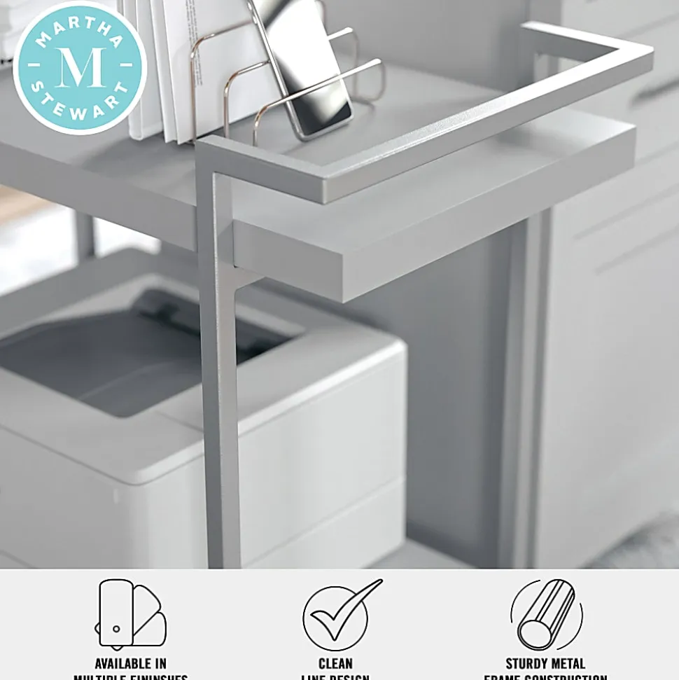Martha Stewart Liam 2-Tier Office Storage And Printer Cart, Gray/Brushed Nickel
