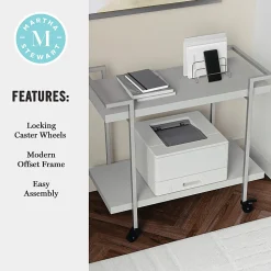 Martha Stewart Liam 2-Tier Office Storage And Printer Cart, Gray/Brushed Nickel