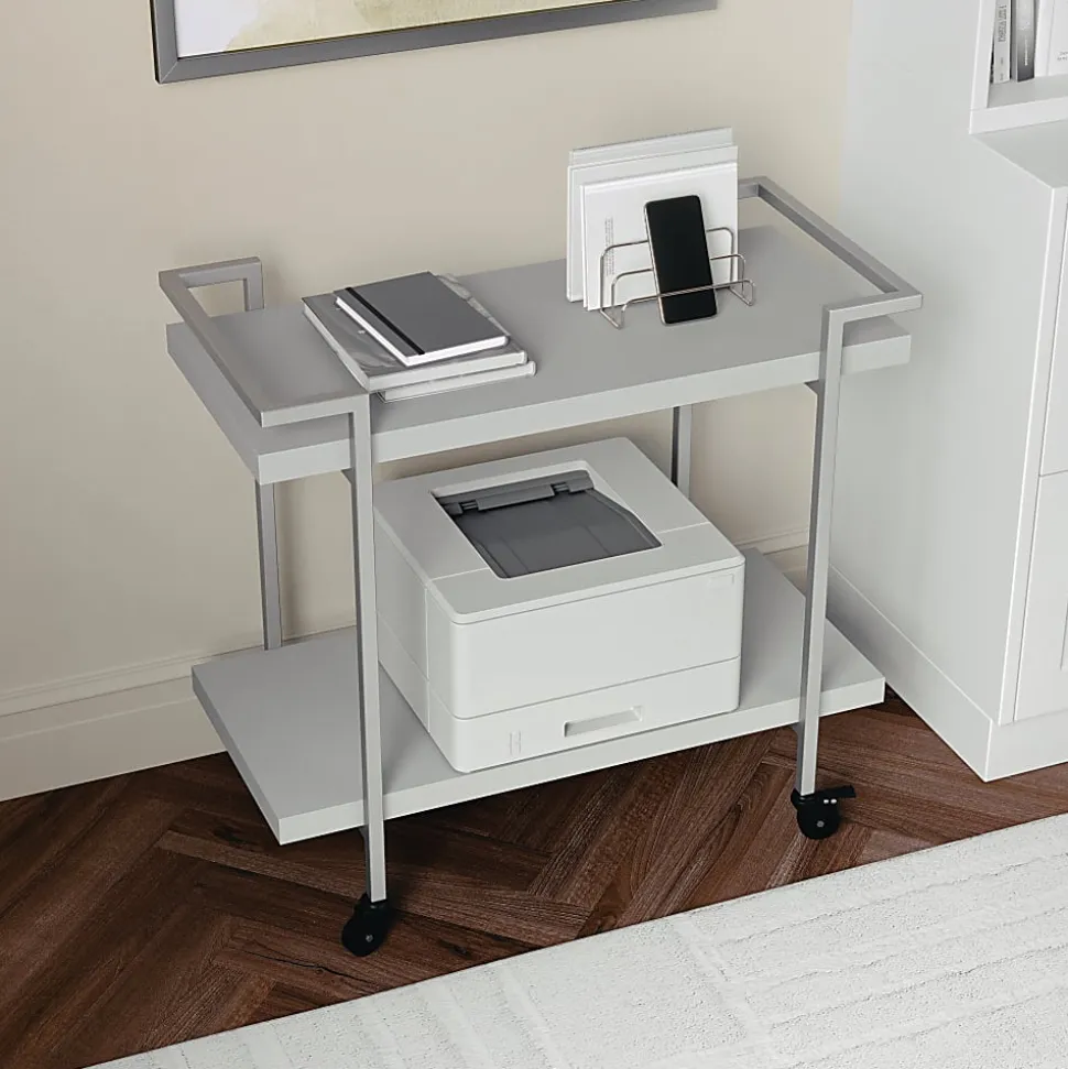 Martha Stewart Liam 2-Tier Office Storage And Printer Cart, Gray/Brushed Nickel